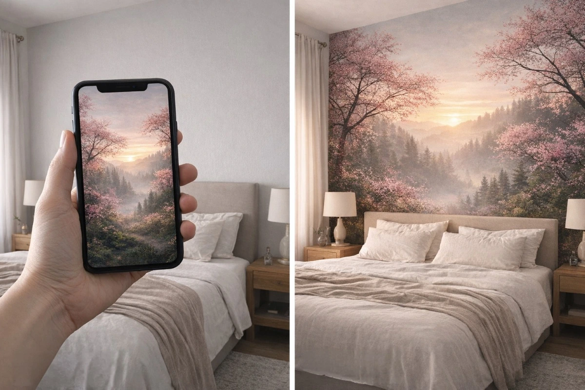 telefondaki tasarımın duvara uygulanmış hali