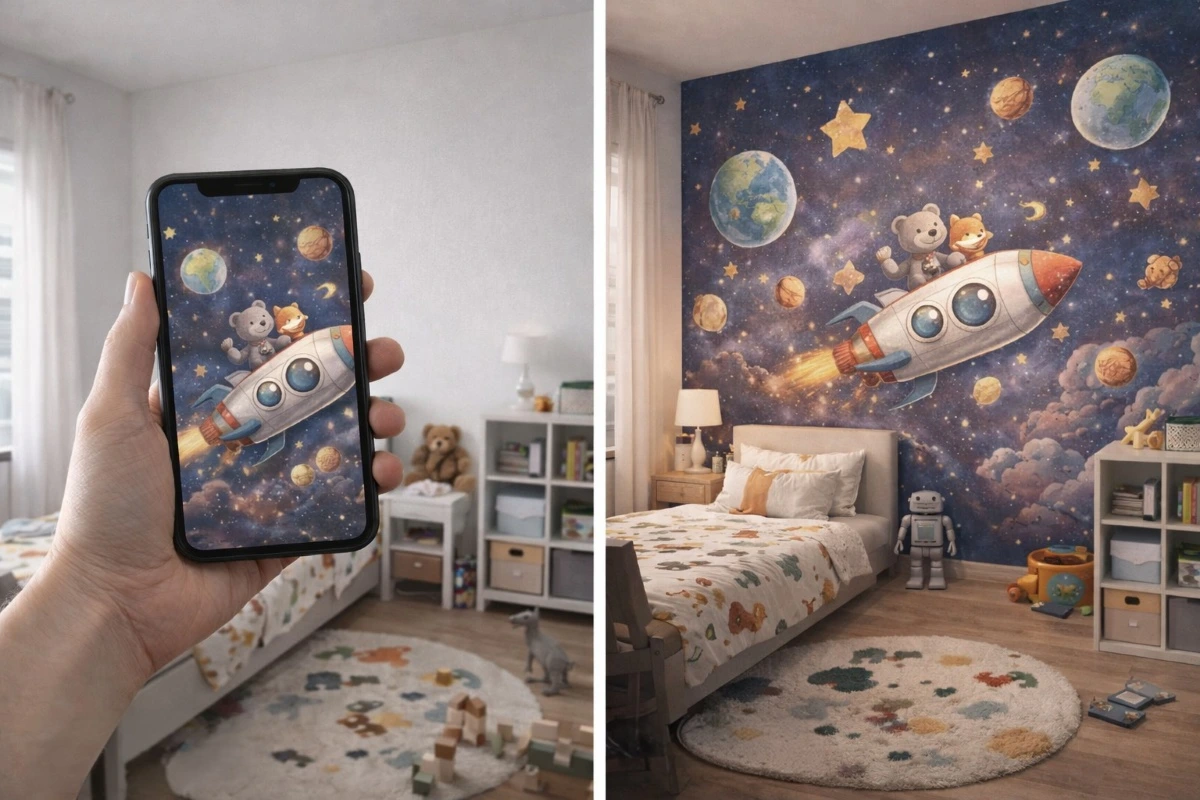 çocuk odası özel tasarım duvar kağıdı